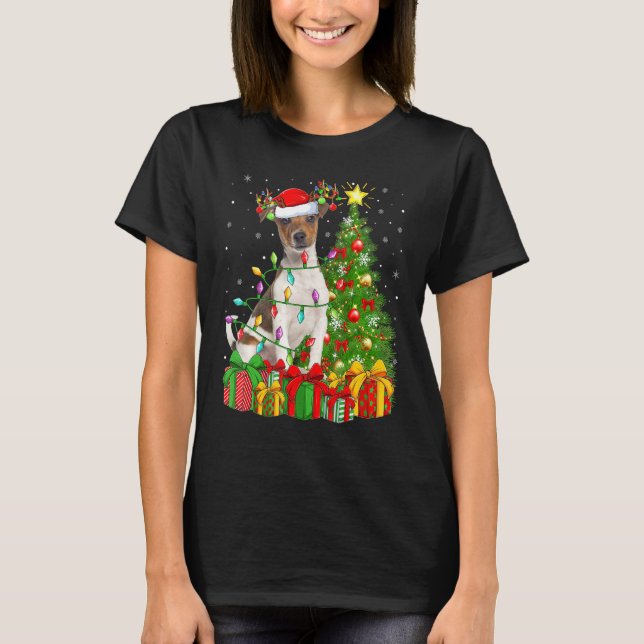 Lighting Xmas Tree Santa Jack Russell Terrier Dog  T-Shirt (Front)