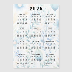Lightly Floral Design 2026 Calendar Magnetic Card