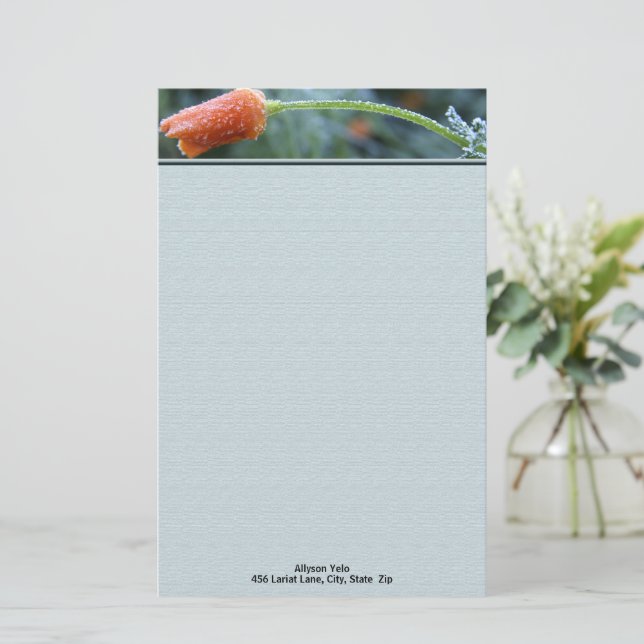 Lightly Frosted California Poppy Personalised Stationery (Standing Front)