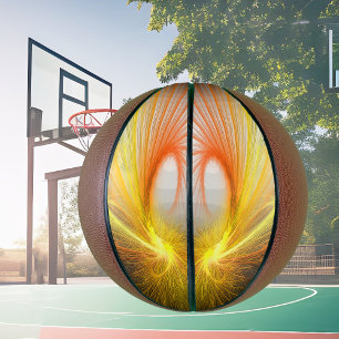 Lightning abstract, orange and black fractal basketball