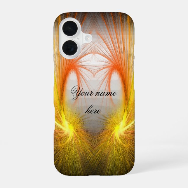 Lightning abstract, orange and black  iPhone 16 case (Back)