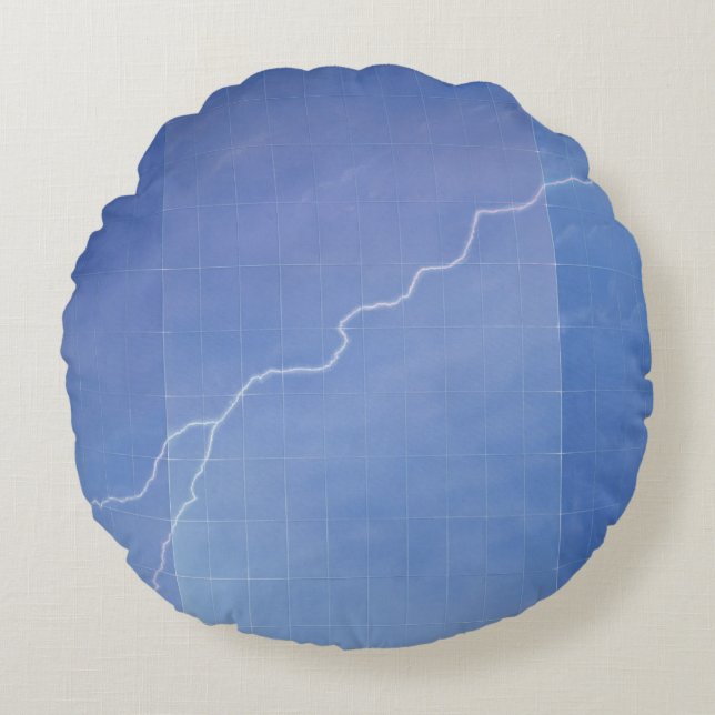 Lightning Across Glass Building Round Cushion (Front)