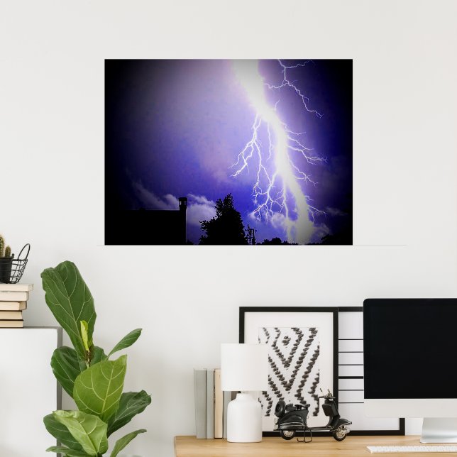 Lightning Among a Dark Blue Sky Poster (Home Office)