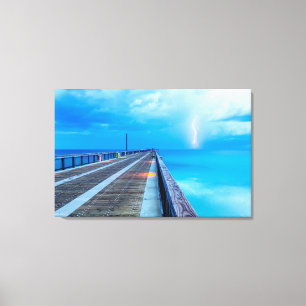 Lightning At Navarre Beach Pier Canvas Print