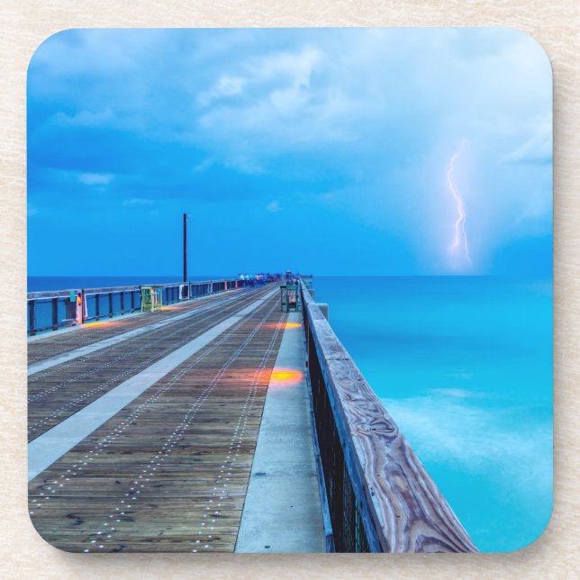 Lightning At Navarre Beach Pier Coaster (Front)