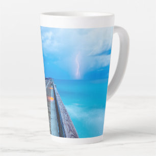 Lightning At Navarre Beach Pier Latte Mug