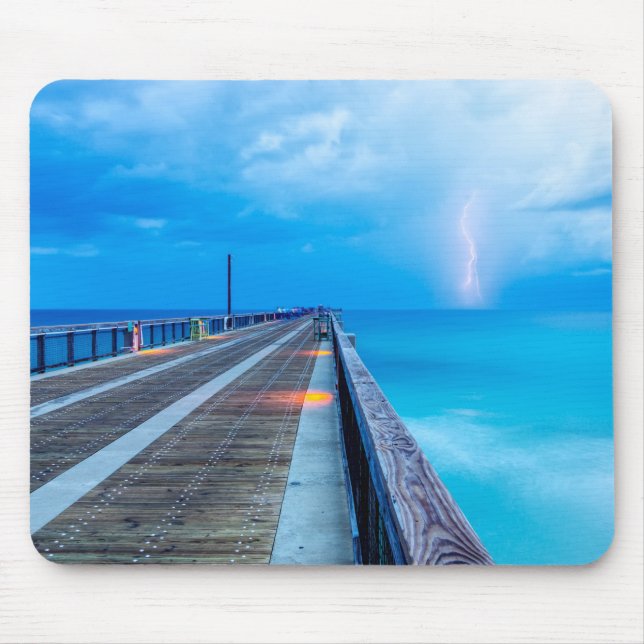 Lightning At Navarre Beach Pier Mouse Mat (Front)