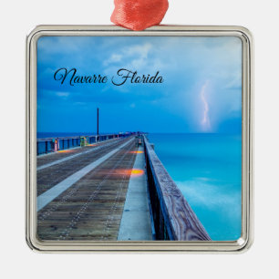 Lightning At Navarre Beach Pier Ornament