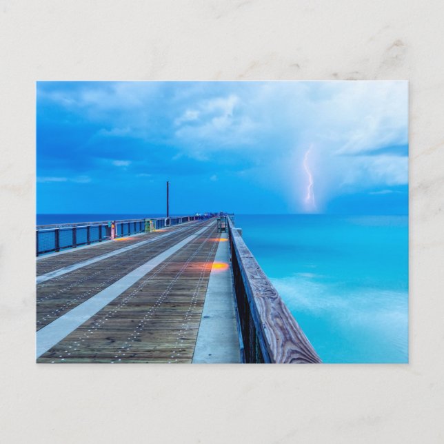 Lightning At Navarre Beach Pier Postcard (Front)