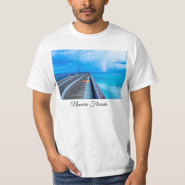 Lightning At Navarre Beach Pier T-shirt (Front)