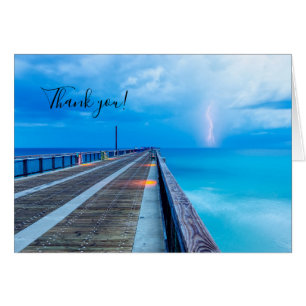 Lightning At Navarre Beach Pier Thank you Card