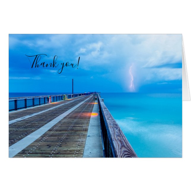 Lightning At Navarre Beach Pier Thank you Card (Front Horizontal)