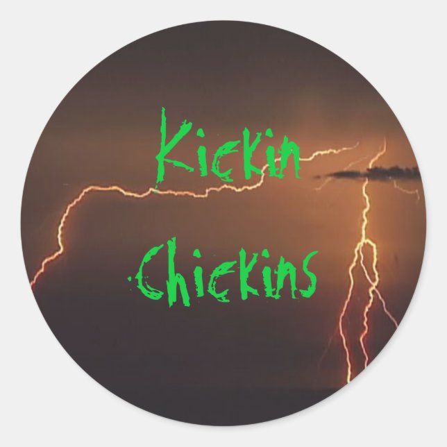 Lightning Background, Kickin Chickins Classic Round Sticker (Front)