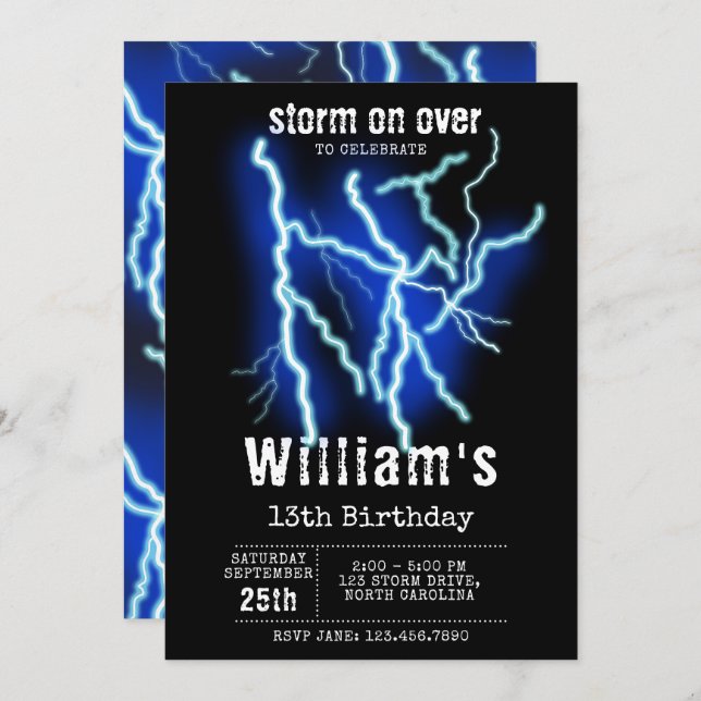 Lightning Bolt Electricity Thunderstorm Birthday Invitation (Front/Back)