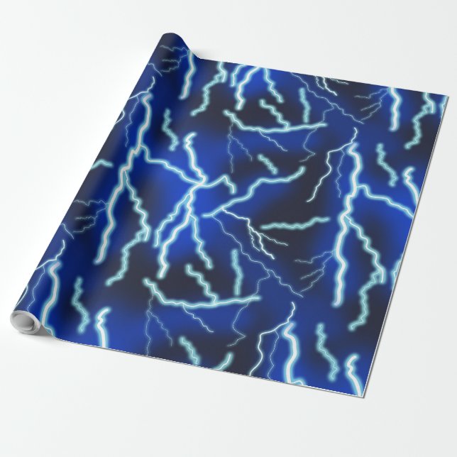 Lightning Bolt Electricity Thunderstorm Night Sky Wrapping Paper (Unrolled)