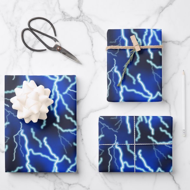 Lightning Bolt Electricity Thunderstorm Night Sky Wrapping Paper Sheet (Front)