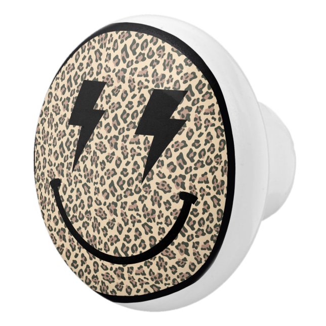 Lightning Bolt Eyes Leopard Smile Face  Ceramic Knob (Right)