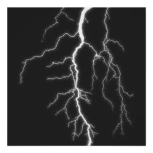 lightning bolt from sky in neon white style poster