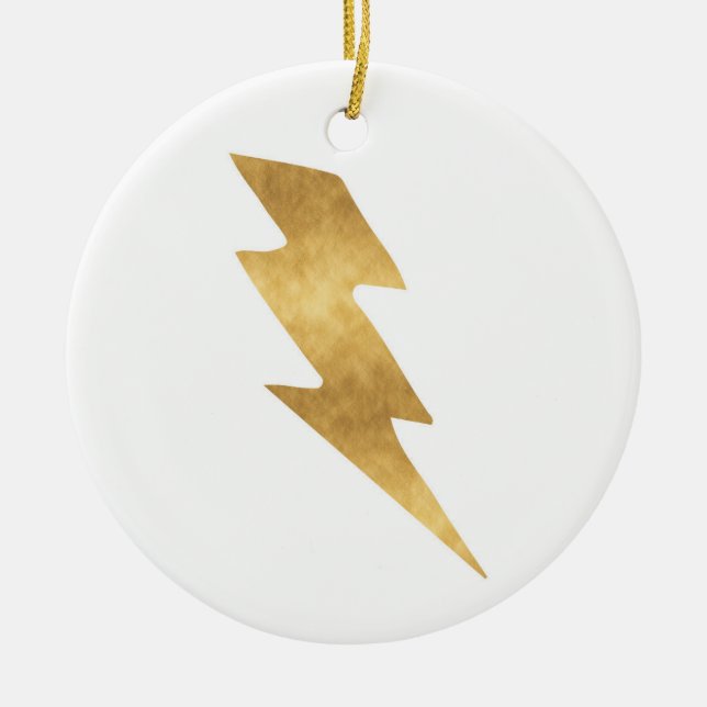 Lightning Bolt in Metallic Gold Ceramic Tree Decoration (Front)