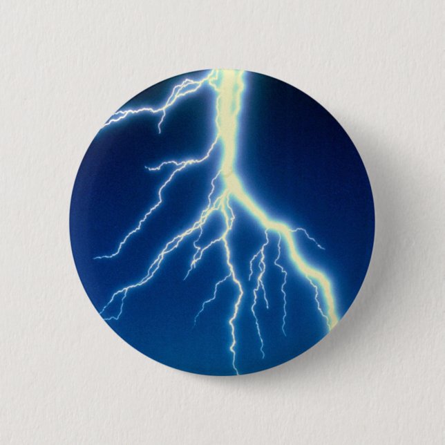 Lightning bolt over blue background 6 cm round badge (Front)