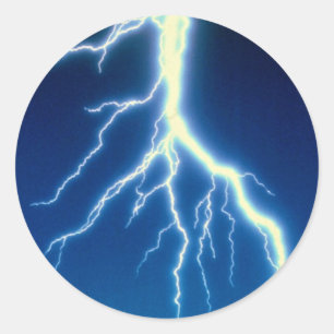 Lightning bolt over blue background classic round sticker