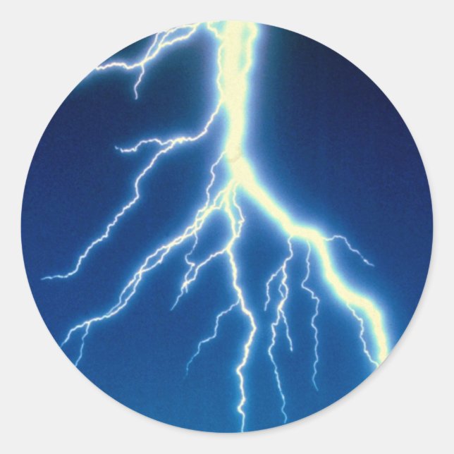 Lightning bolt over blue background classic round sticker (Front)