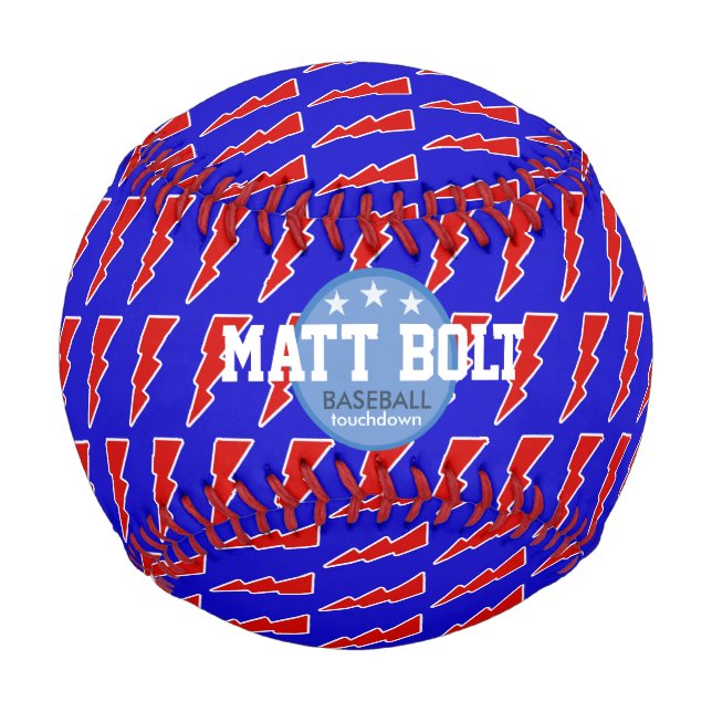 lightning bolt red&blue personalised baseball (Front)