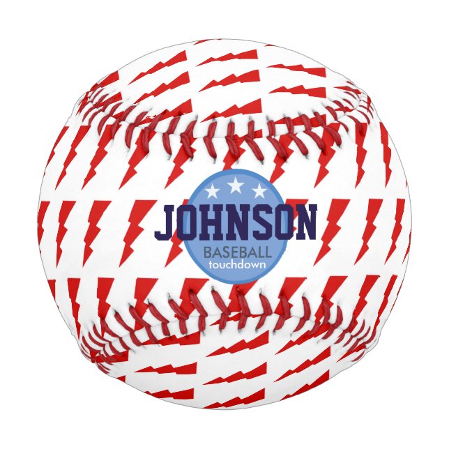 lightning bolt red-blue personalized baseball (Front)