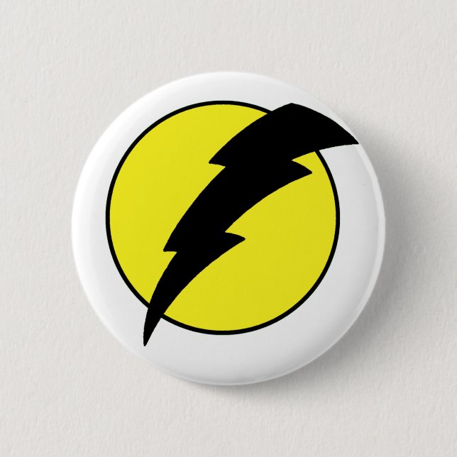 Lightning bolt retro look super hero logo 6 cm round badge (Front)