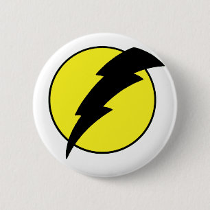 Lightning bolt retro look super hero logo 6 cm round badge
