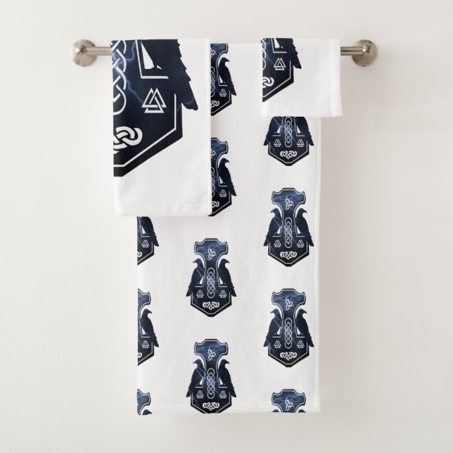 Lightning Bolt Thor's Hammer Bath Towel Set (Insitu)