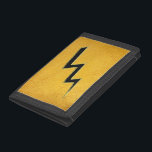 Lightning bolt tri-fold wallet<br><div class="desc">Black lightning bolt shape on a golden background.</div>