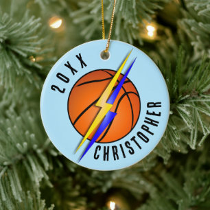 Lightning Bolts Basketball Christmas Ceramic Tree Decoration