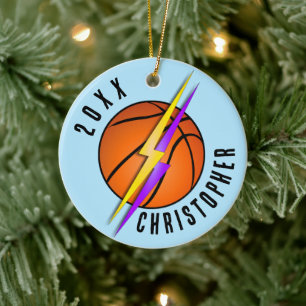 Lightning Bolts Basketball Christmas Ceramic Tree Decoration