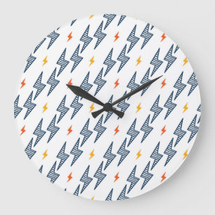 Lightning Bolts Doodle Seamless Flash Large Clock