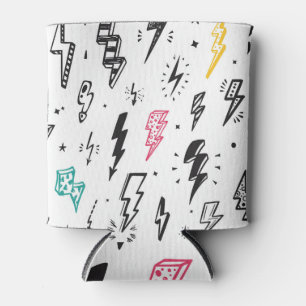 Lightning bolts, hand-drawn doodle set. can cooler