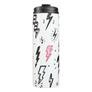 Lightning bolts, hand-drawn doodle set. thermal tumbler