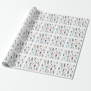 Lightning bolts, hand-drawn doodle set. wrapping paper