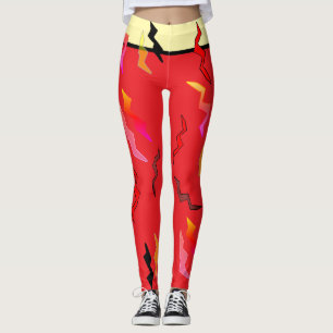 Lightning Bolts Red Black Cream Leggings