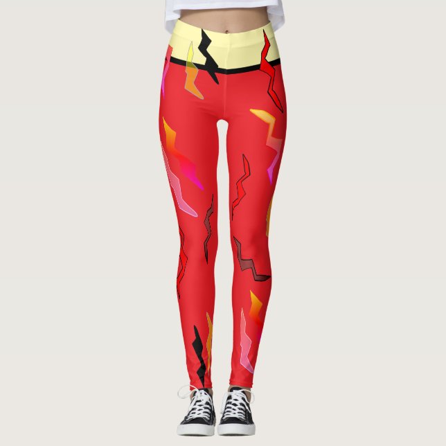 Lightning Bolts Red Black Cream Leggings (Front)