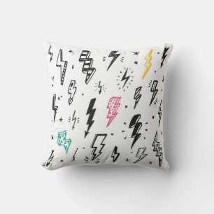 Lightning Bolts vintage Set. Hand Drawn Doodle Lig Cushion