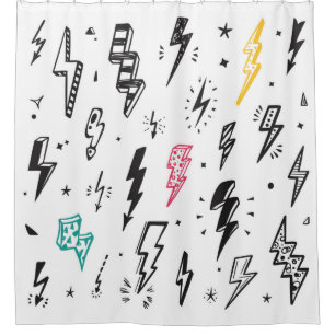 Lightning Bolts vintage Set. Hand Drawn Doodle Lig Shower Curtain