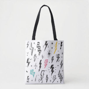 Lightning Bolts vintage Set. Hand Drawn Doodle Lig Tote Bag