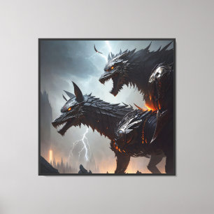 Lightning Cyborg Wolves Canvas Print