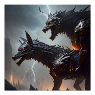 Lightning Cyborg Wolves Poster