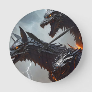 Lightning Cyborg Wolves Round Clock