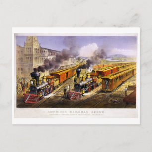 Lightning Express: An American Train Scene Postcard