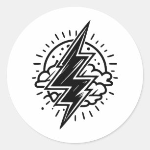  Lightning in Minimalist Black & White Classic Round Sticker