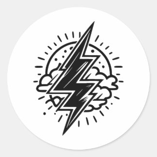 Lightning in Minimalist Black & White Classic Round Sticker