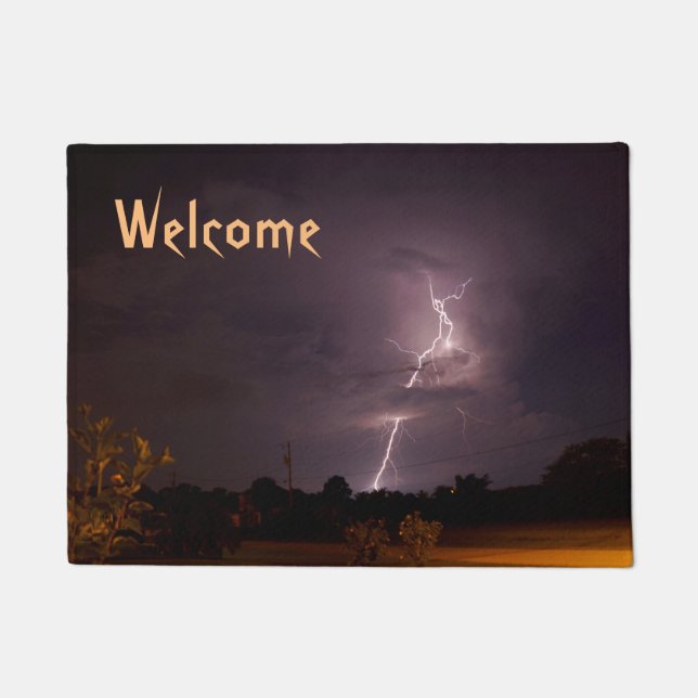Lightning Night storm Welcome Doormat (Front)